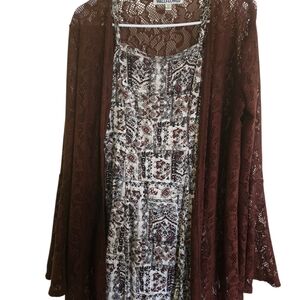 Wallflower Brown and White Boho Chic Lace Midi Dress 2pc Set